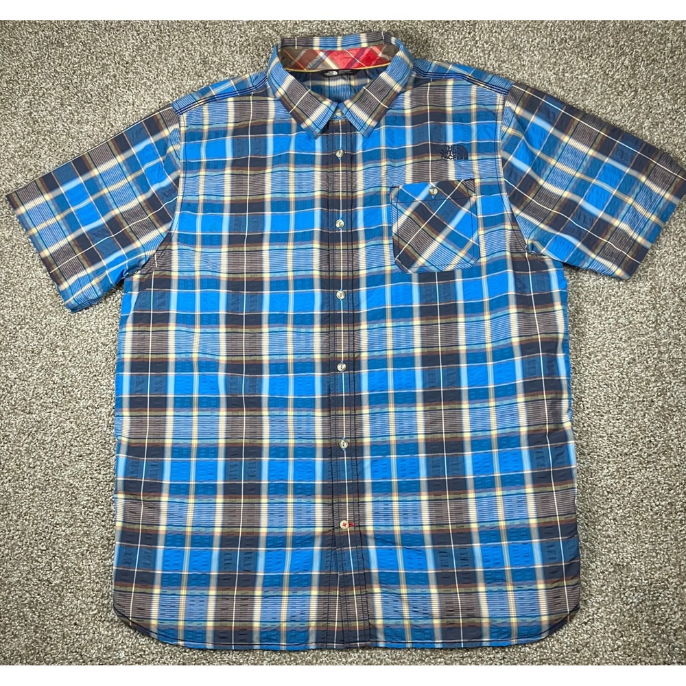 The North Face Mens XL Blue‎ Plaid Short Sleeve Button Up Shirt CXD2 TCV4/TMV4